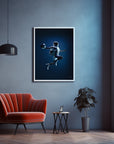 Wall-mounted abstract space-inspired art print by Mike Fogg in a stylish frame, enhancing room decor.