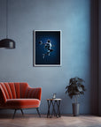 Wall-mounted abstract space-inspired art print by Mike Fogg in a stylish frame, enhancing room decor.