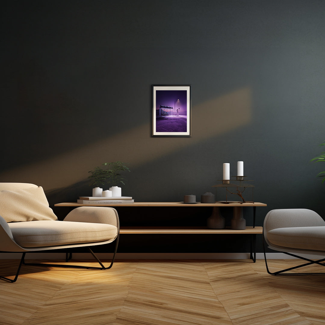 Framed premium art print by Mike Fogg, featuring space imagery, elegantly displayed on a wall.